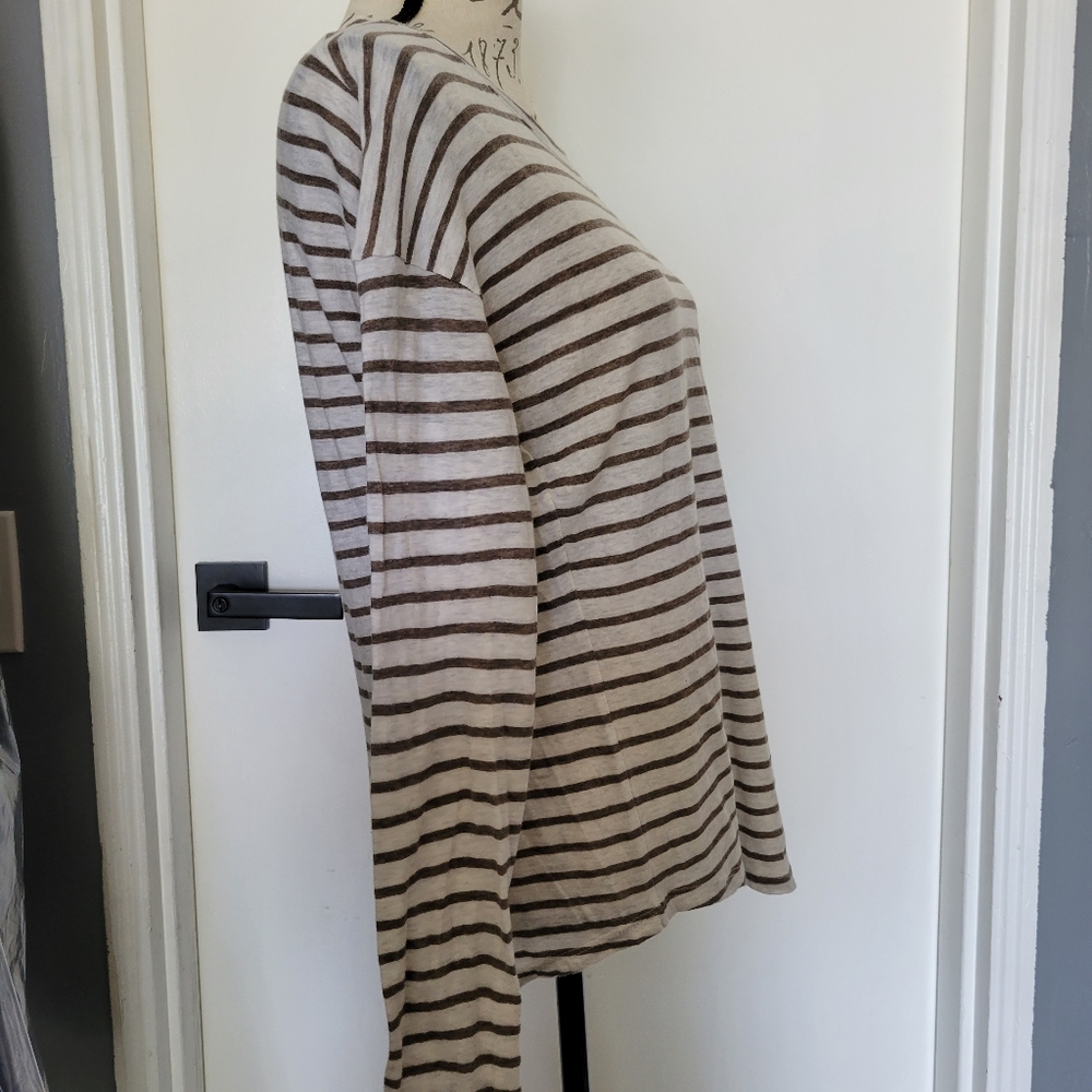 Vince Striped Drop Shoulder Long‎ Sleeve Pocket Tee Size M - Picture 4 of 8